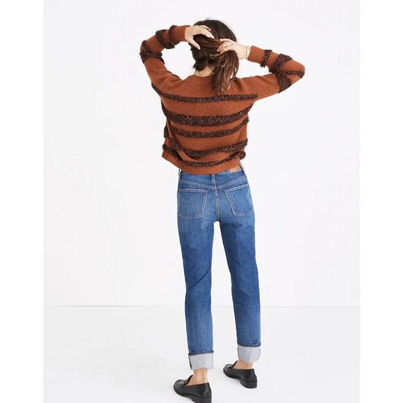 Madewell Metallic Tinsel Stripe Crewneck Sweater Womens XS Copper Holiday Party - Picture 3 of 11